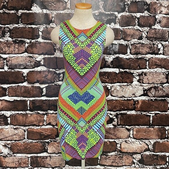 Mara Hoffman Bohemian Bodycon Dress Geometric Colorful Green Purple Size Small S - Picture 4 of 16